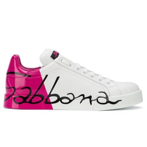 Dolce & Gabbana Fuchsia läder sneaker med delat logotyp Multicolor, Da...