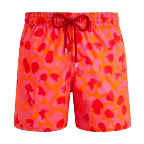 Vilebrequin Nya Leopard Stretch Badshorts för Herrar Orange, Herr