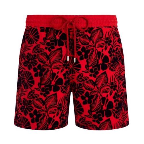 Vilebrequin Flocked Flowers Badshorts för Herrar Red, Herr