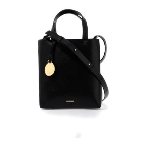 Jil Sander Guld Logo Läder Tote Väska Black, Dam