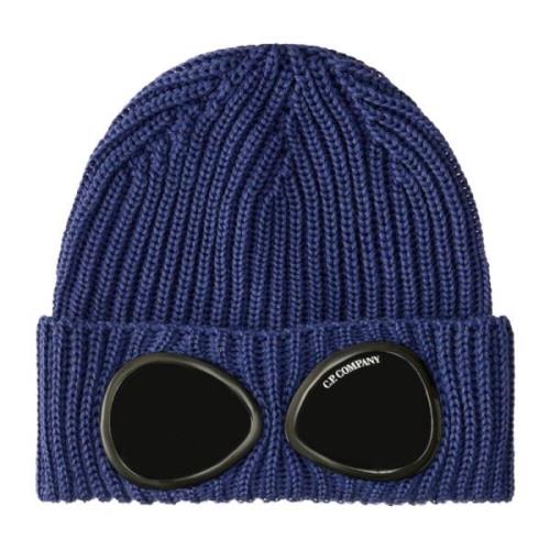 C.p. Company Räfflad stickad mössa med Goggle-linser Blue, Unisex