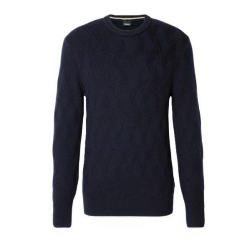 Boss Blå Flätad Crewneck Tröja Blue, Herr