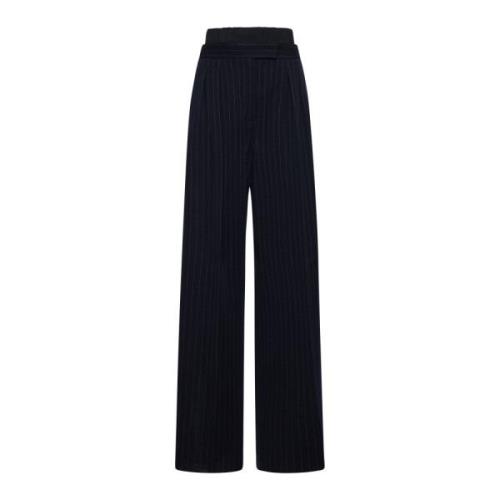 Max Mara Mörkblå Bred Ben Pinstripe Byxor Blue, Dam