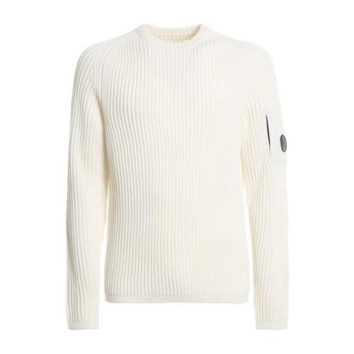 C.p. Company Vit Ribbstickad Crewneck Tröja White, Herr