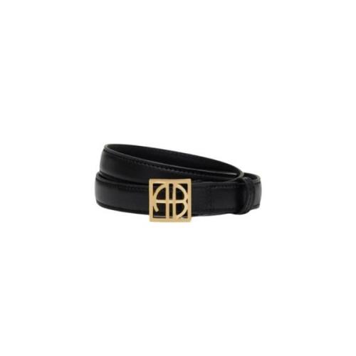 Anine Bing Monogram bälte med gyllene logospänne Black, Dam