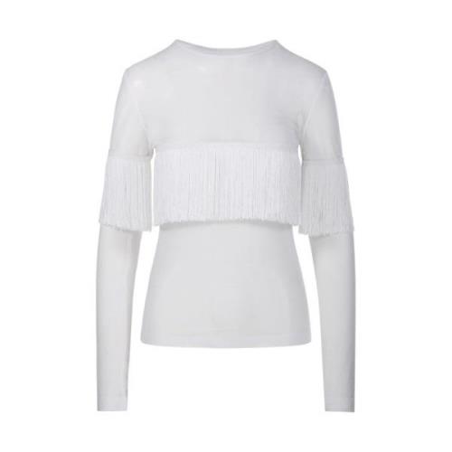 Norma Kamali Fringe Crewneck Topp Snövit White, Dam