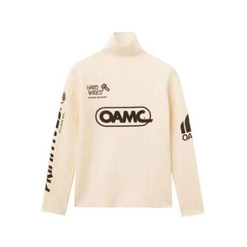 Oamc Grafisk Ull Rollneck Tröja i Ecru Beige, Herr