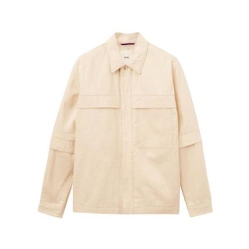 Oamc Beige Vävd Skjortjacka med Läderpatch Beige, Herr