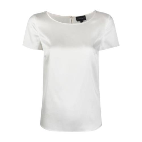 Emporio Armani Vit Blus med Kort Ärm i Sidenblandning White, Dam