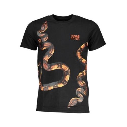 Cavalli Class Svart Bomull T-shirt med Tryck Logo Black, Herr