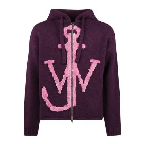 JW Anderson Ankar Hoodie Med Dragkedja Purple, Herr