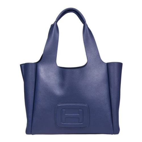 Hogan Blå Texturerad Läder Shopper Väska Blue, Dam