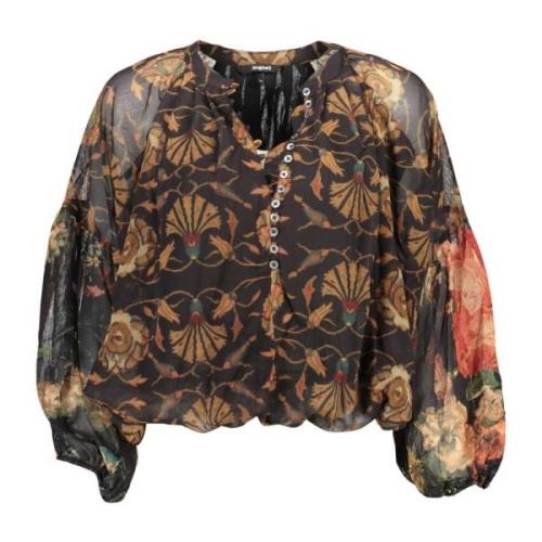 Desigual Svart Polyester Skjorta med Knappar och Elastisk Midja Black,...