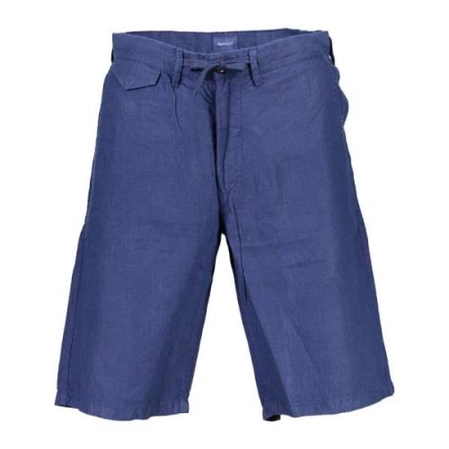 Gant Blå Linne Bermuda Jeans med 5 Fickor Blue, Herr