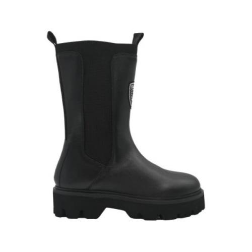 Blauer Läder Chelsea Boots i svart Black, Dam