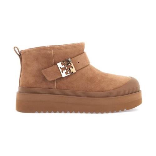 Tory Burch Mocka Plattform Ankelboots med Shearling Brown, Dam