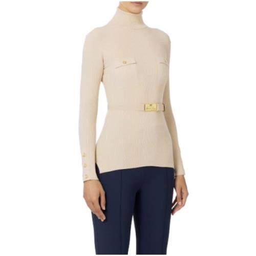 Elisabetta Franchi Räfflad tröja med logobroderi Beige, Dam