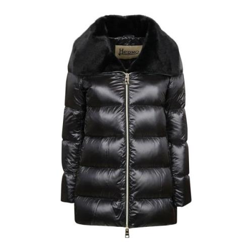 Herno Nylon Ultralight Faux Fur Jacka Black, Dam