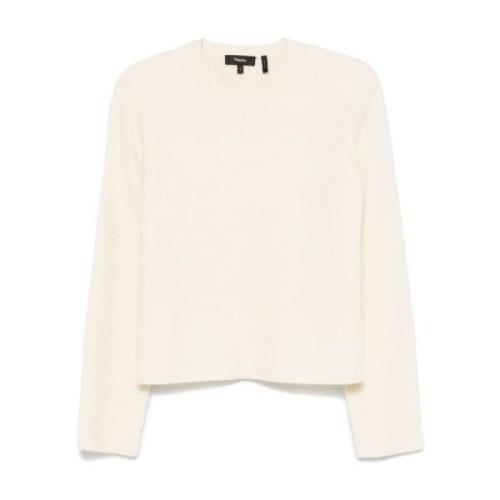 Theory Ivory Ull Kashmir Crew Neck Sweater Beige, Dam