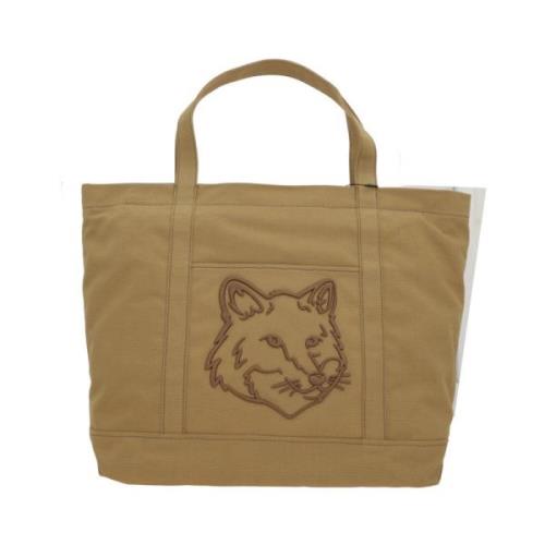 Maison Kitsuné Canvas toteväska med rävbroderi Green, Herr