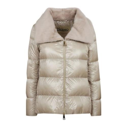 Herno Ultralight Faux Fur Bomberjacka Beige, Dam