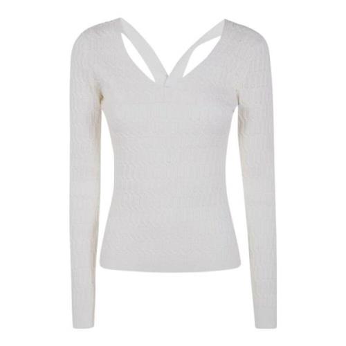 Twinset Elegant V-ringad Stickad Tröja White, Dam