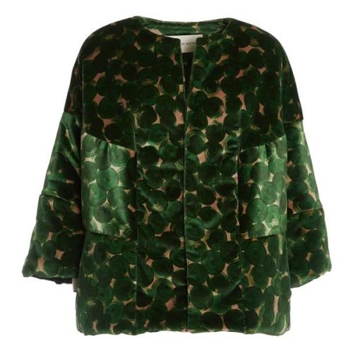 Dries Van Noten Smaragdgrön Beige Velvet Bomberjacka Green, Dam