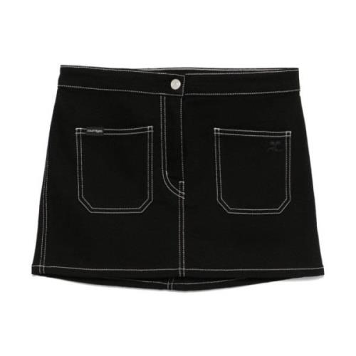 Courrèges Denim Kjol Svart Kontrastsömn Logo Black, Dam