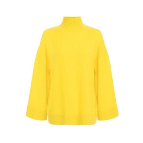 Elisabetta Franchi Cashmere Logo Tröja med Drop Axlar Yellow, Dam