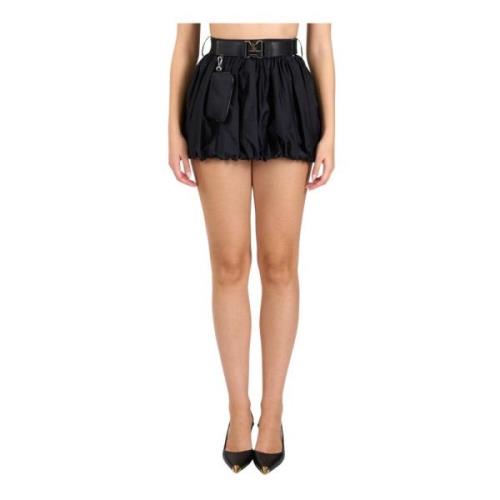 Elisabetta Franchi Nylon Mini Ballongklänning med Bälte Black, Dam