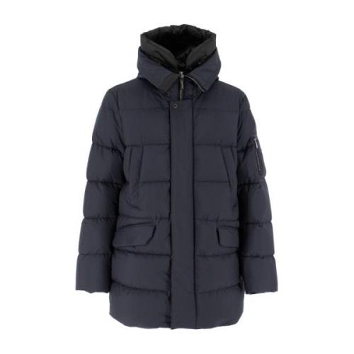 Moorer Quiltad dunparkas med avtagbar huva Blue, Herr