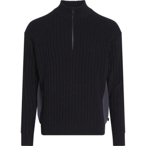 Calvin Klein Svart Dragkedja Cardigan Tröja Vinter Bomull Black, Herr