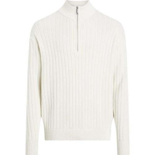 Calvin Klein Vinter Bomull Half-Zip Cardigan Sweater Beige, Herr