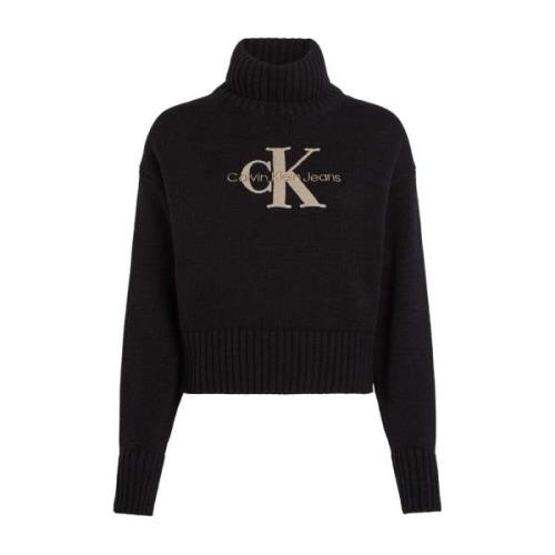 Calvin Klein Chenille Monologo Sweater i Svart Black, Dam