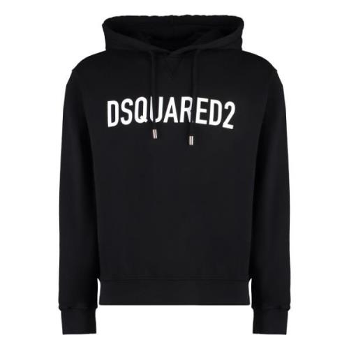 Dsquared2 Logo Print Hoodie med Ribbade Manschetter Black, Herr