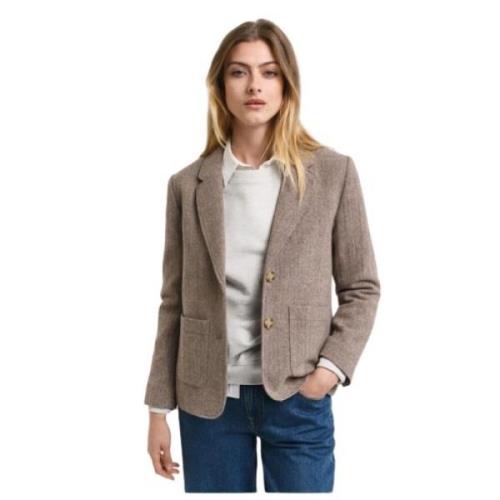 Gant Chevron Ull Blazer med Skräddarsydd Krage Beige, Dam