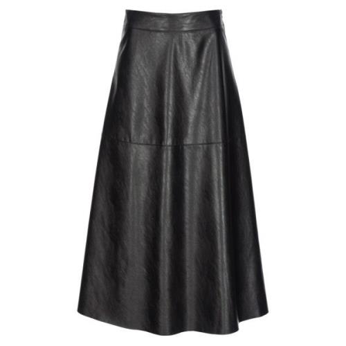 Pinko Midi A-linje Kjol i Faux Läder Black, Dam