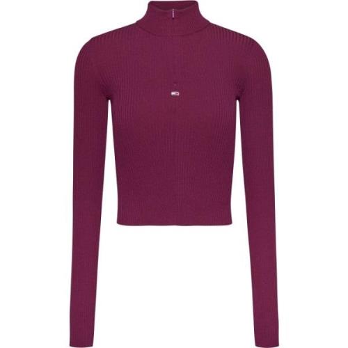 Tommy Jeans Bordeaux Hög Hals Dragkedja Tröja Red, Dam