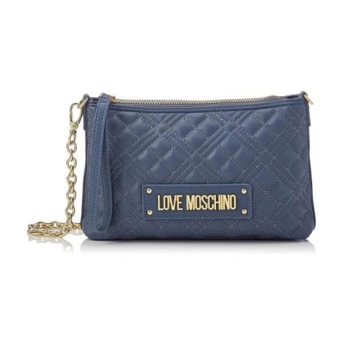 Love Moschino Stilren Läder Väska Blue, Dam