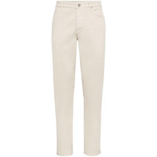 Brunello Cucinelli Beige Straight Leg Byxor Logo Patch Beige, Herr