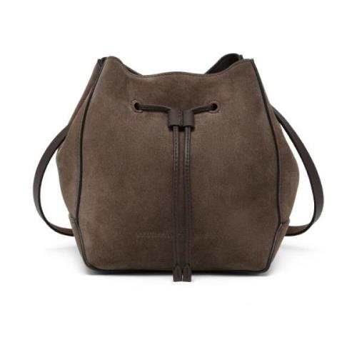 Brunello Cucinelli Brun Mocka Läder Dragsko Axelväska Brown, Dam