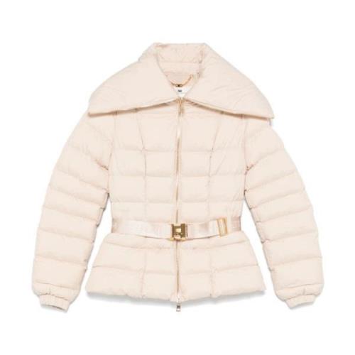 Elisabetta Franchi Quiltad Vit Jacka med Logopatch White, Dam