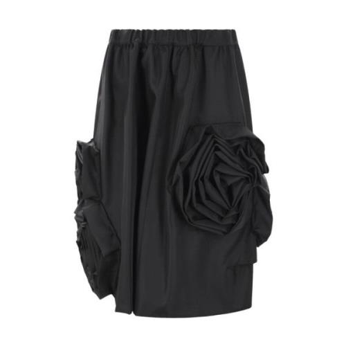 Comme des Garçons Svart Midi Kjol med Oversized Rosor Black, Dam