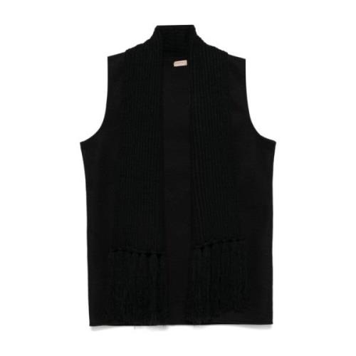 Twinset Svart Fringe Jacka med Halsduk Black, Dam