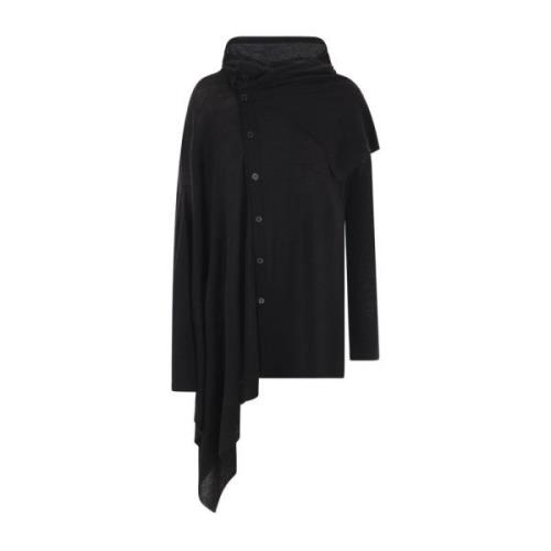 Yohji Yamamoto Svart Asymmetrisk Ull och Sidens Cardigan Black, Dam