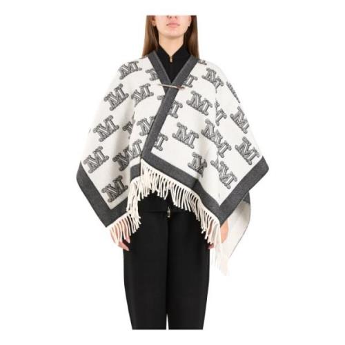 Max Mara Studio Monogram Jacquard Ull Poncho med Fransar Multicolor, D...