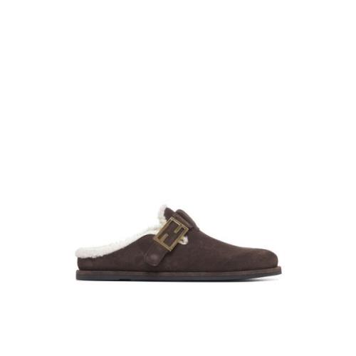 Fendi Brun Mocka Feel Mules Sandaler Brown, Dam