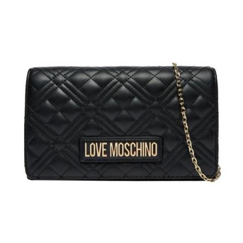 Love Moschino Quiltad Pu Handväska med Guld Detaljer Black, Dam