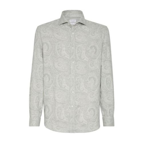 Brunello Cucinelli Paisley Print Grå Skjorta Gray, Herr