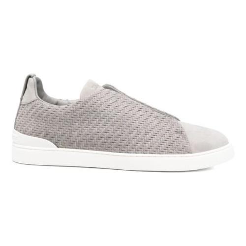 Ermenegildo Zegna Läder Sneakers Triple Stitch Design Gray, Herr